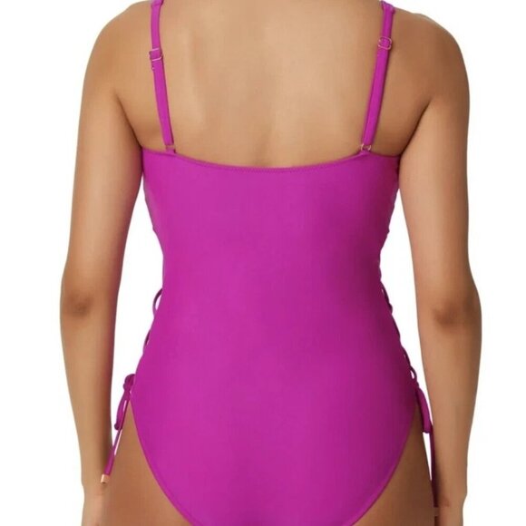 Bar III Women's Lace-Up One-Piece Swimsuit in Magic Magenta | Size M | NWT - Picture 7 of 12